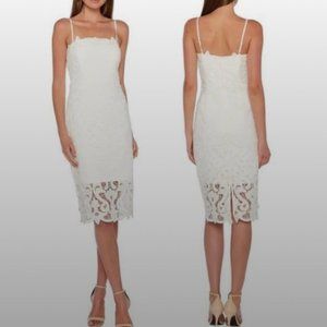 Bardot Lina Lace Midi Dress White Sheath Bridal Bachelorette Size Small
